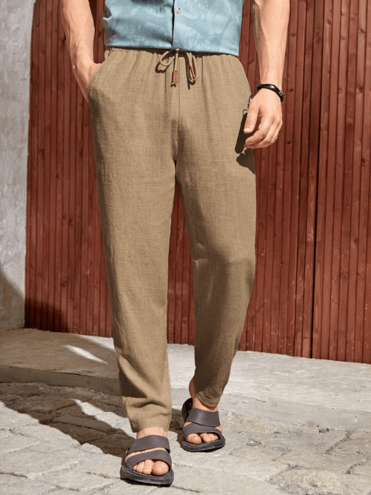 Manfinity Homme Men Solid Drawstring Waist Pants - Lolli World Marketplace