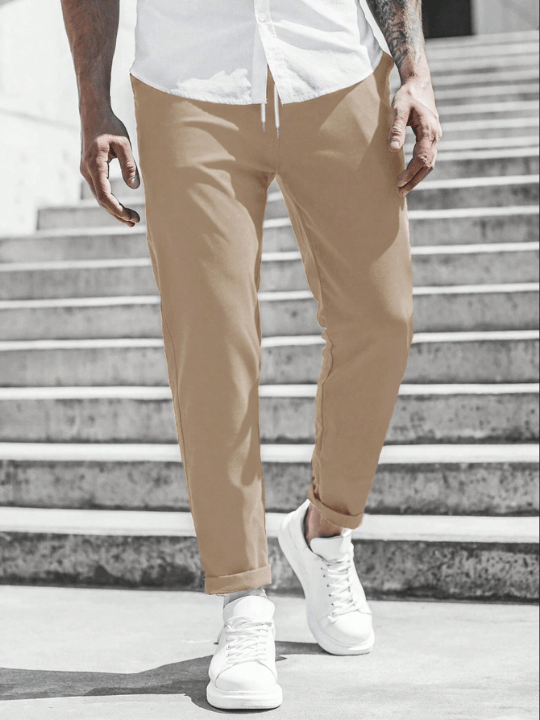 Manfinity Homme Men Solid Drawstring Waist Pants - Lolli World Marketplace