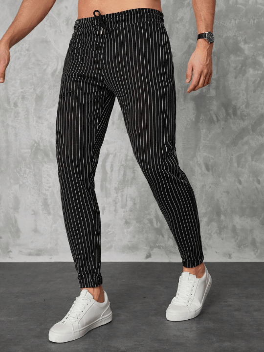 Manfinity Homme Men Striped Print Drawstring Waist Pants - Lolli World Marketplace