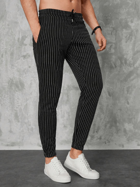 Manfinity Homme Men Striped Print Drawstring Waist Pants - Lolli World Marketplace