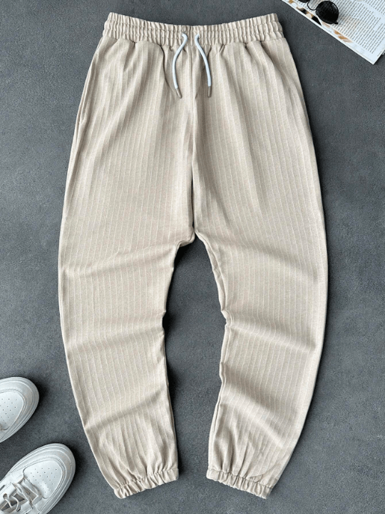 Manfinity Homme Men's Casual Striped Elastic Waist & Cuffed Drawstring Pants - Lolli World Marketplace