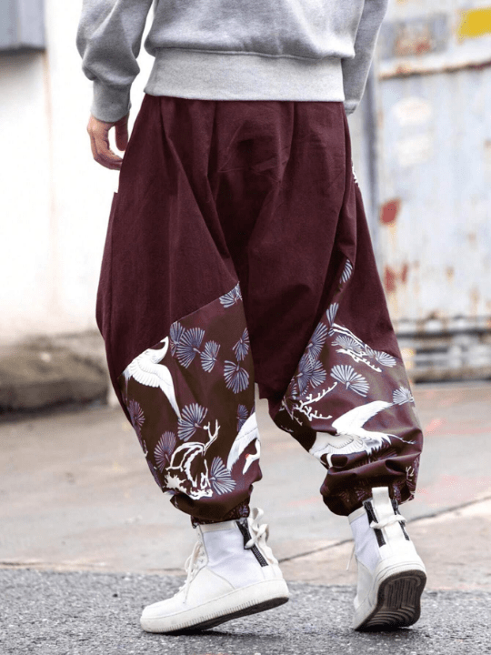 Manfinity Homme Men's Crane Print Harem Pants - Lolli World Marketplace