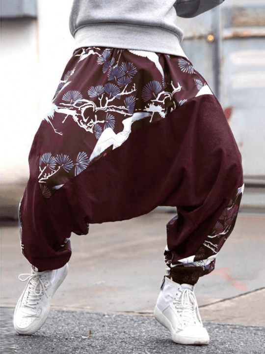 Manfinity Homme Men's Crane Print Harem Pants - Lolli World Marketplace