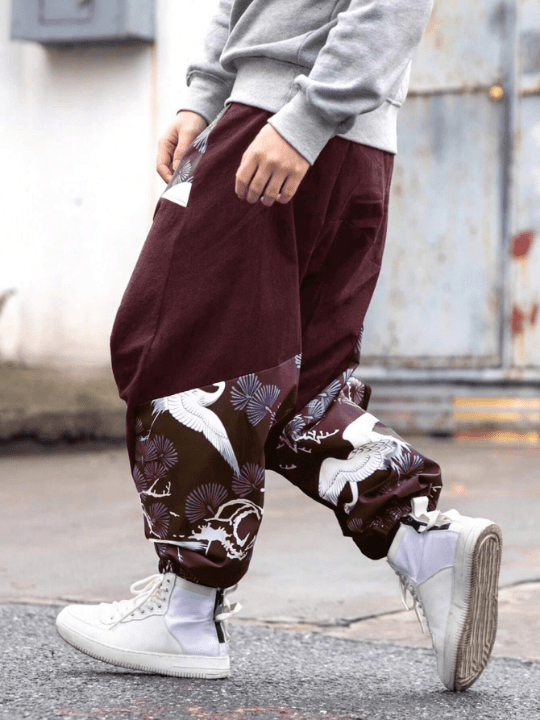 Manfinity Homme Men's Crane Print Harem Pants - Lolli World Marketplace