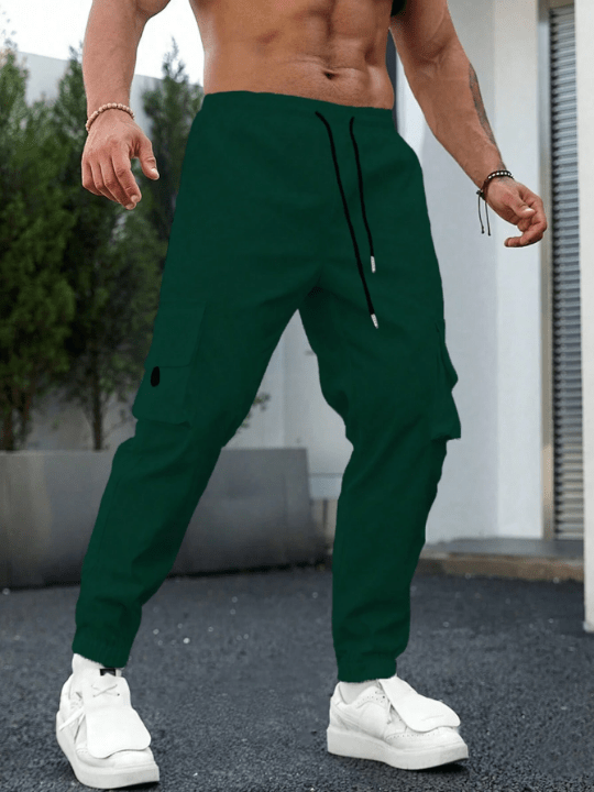 Manfinity Homme Men's Drawstring Waist Cargo Pants With Pockets And Elastic Hem - Lolli World Marketplace