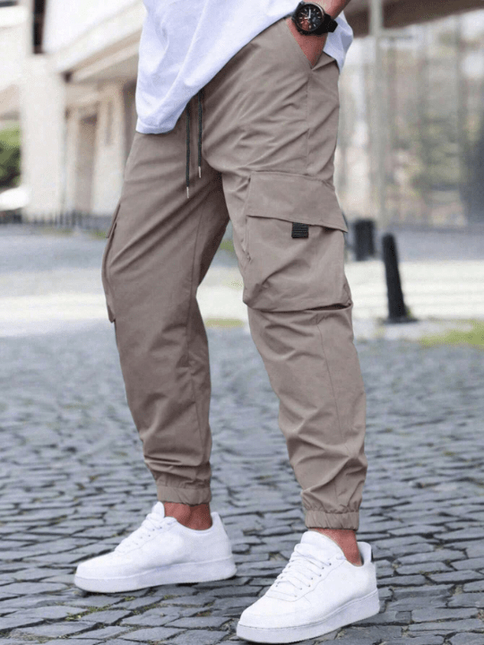 Manfinity Homme Men's Loose Fit Cargo Pants With Flap Pockets And Drawstring Waist - Lolli World Marketplace