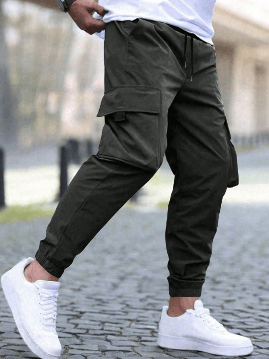 Manfinity Homme Men's Loose Fit Cargo Pants With Flap Pockets And Drawstring Waist - Lolli World Marketplace