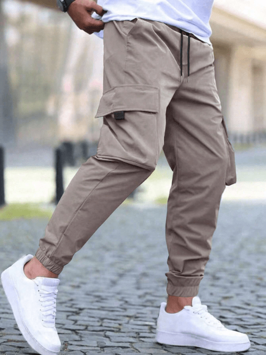 Manfinity Homme Men's Loose Fit Cargo Pants With Flap Pockets And Drawstring Waist - Lolli World Marketplace