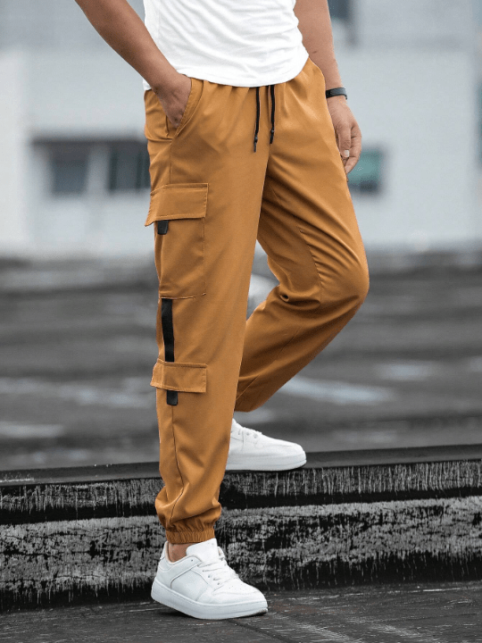 Manfinity Homme Men's Loose Fit Cargo Pants With Patched Detail And Drawstring Waist - Lolli World Marketplace