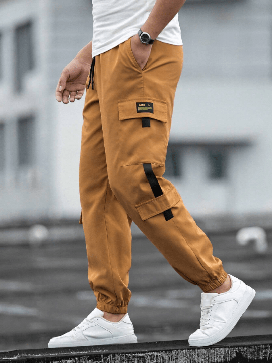 Manfinity Homme Men's Loose Fit Cargo Pants With Patched Detail And Drawstring Waist - Lolli World Marketplace