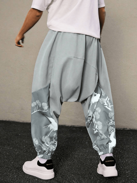 Manfinity Homme Men's Printed Patchwork Drop Crotch Joggers With Elastic Cuffs - Lolli World Marketplace