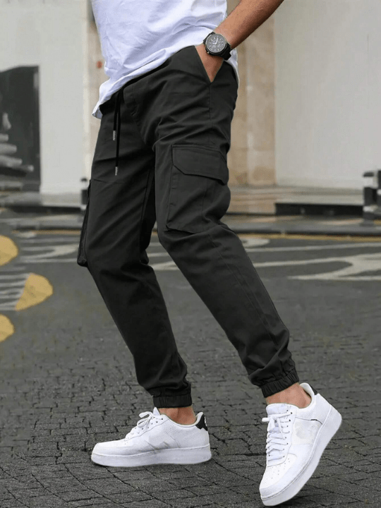 Manfinity Homme Men's Solid Color Drawstring Waist Cargo Pants - Lolli World Marketplace