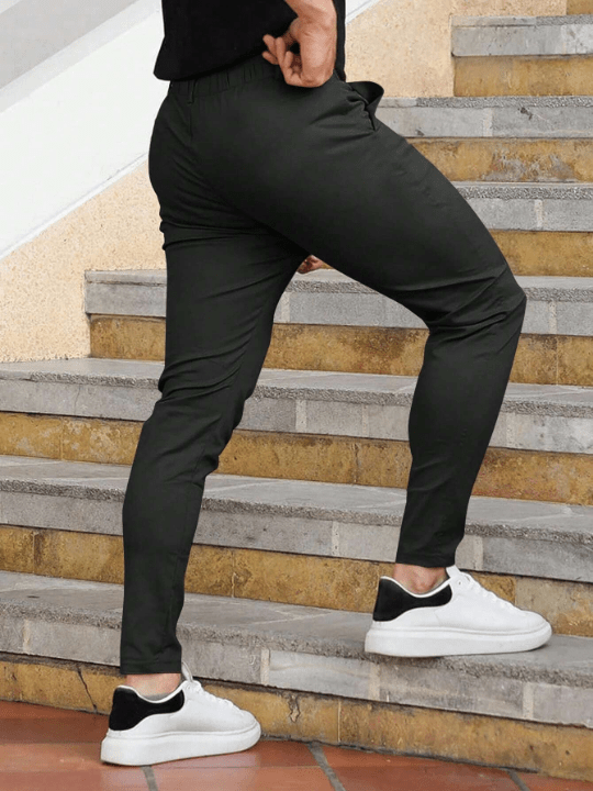Manfinity Homme Men's Solid Color Slanted Pocket Long Trousers - Lolli World Marketplace