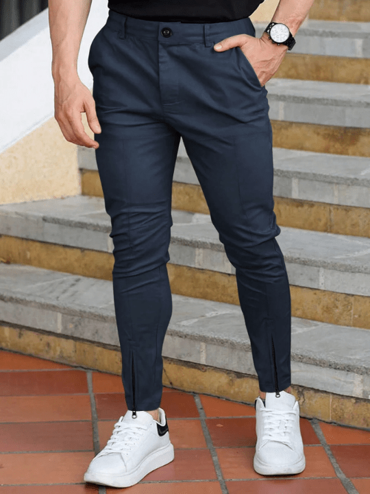 Manfinity Homme Men's Solid Color Zipper Ankle Cuffed Casual Pants - Lolli World Marketplace