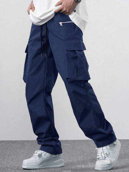 Manfinity Hypemode Loose Fit Men's Cargo Pants With Flap Pockets, Side Drawstring Waist - Lolli World Marketplace