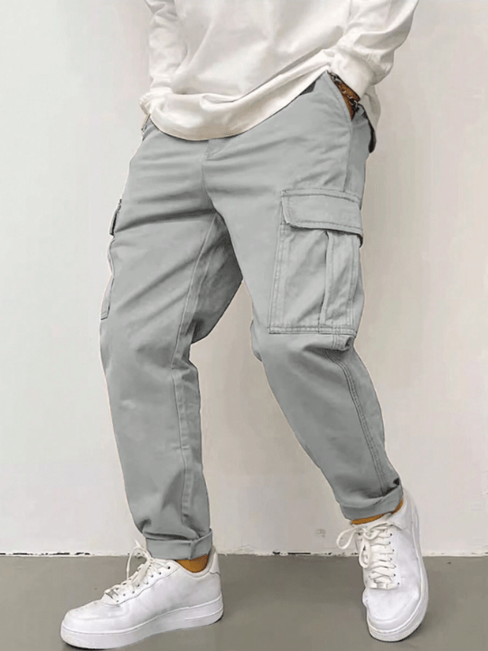 Manfinity Hypemode Loose Fit Men's Cargo Pants With Flap Pockets, Side Drawstring Waist - Lolli World Marketplace