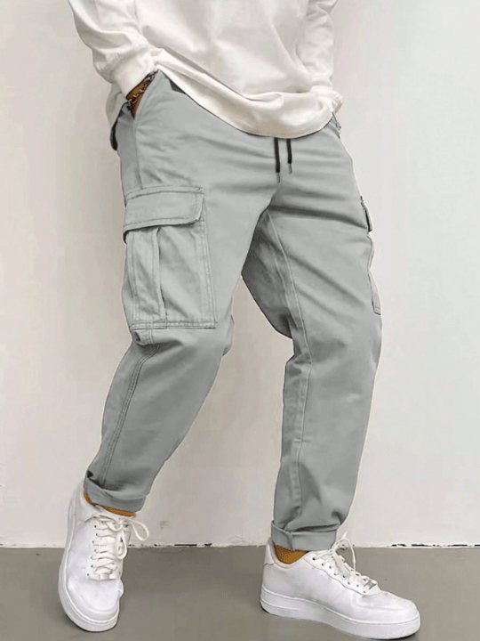 Manfinity Hypemode Loose Fit Men's Cargo Pants With Flap Pockets, Side Drawstring Waist - Lolli World Marketplace