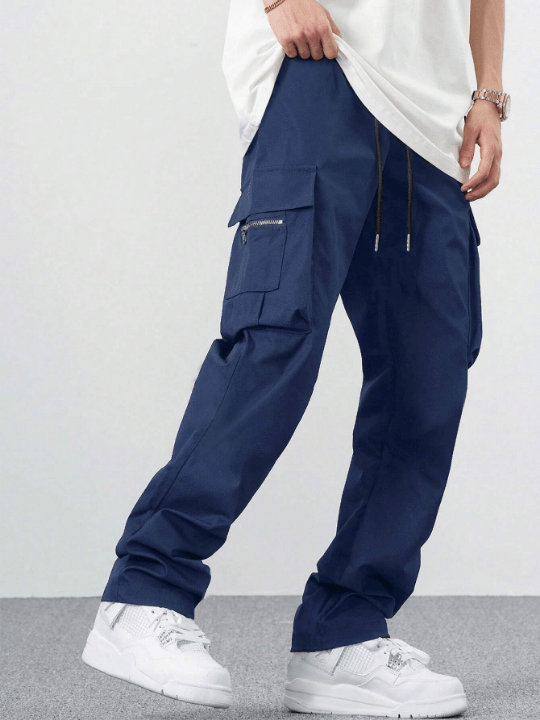 Manfinity Hypemode Loose Fit Men's Cargo Pants With Flap Pockets, Side Drawstring Waist - Lolli World Marketplace