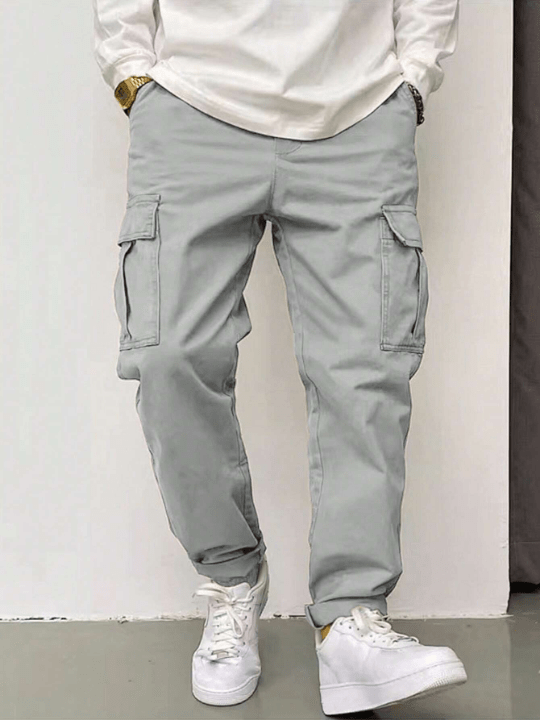 Manfinity Hypemode Loose Fit Men's Cargo Pants With Flap Pockets, Side Drawstring Waist - Lolli World Marketplace
