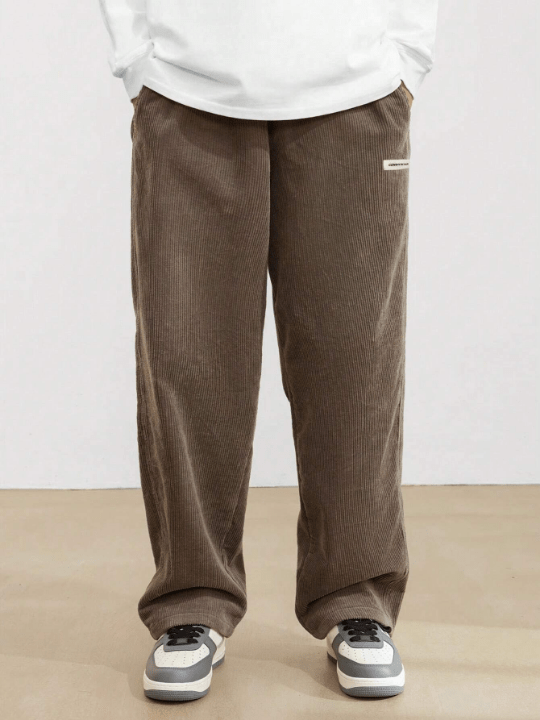 Manfinity Hypemode Loose Fit Men's Corduroy Pants With Letter Patch Detail - Lolli World Marketplace