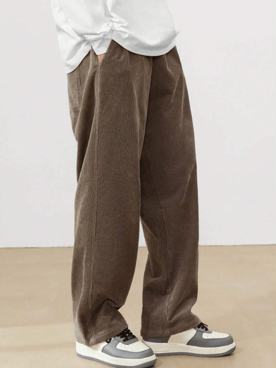 Manfinity Hypemode Loose Fit Men's Corduroy Pants With Letter Patch Detail - Lolli World Marketplace