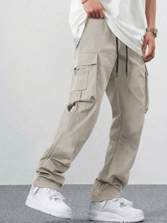 Manfinity Hypemode Loose Fit Men's Drawstring Waist Cargo Pants With Flap Pockets On The Sides - Lolli World Marketplace
