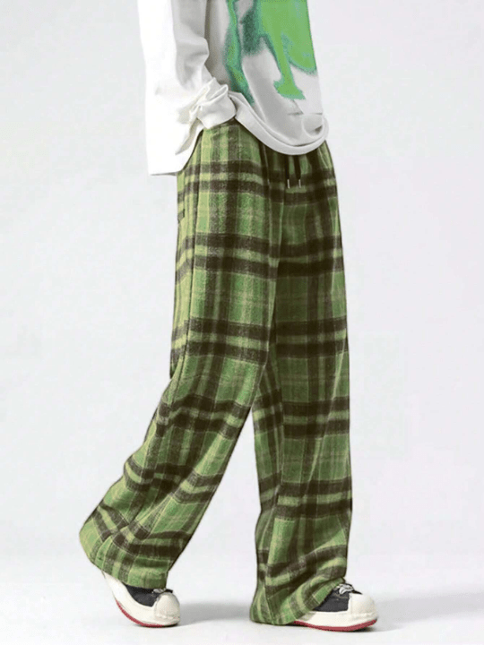 Manfinity Hypemode Loose Fit Men's Plaid Print Wide Leg Pants - Lolli World Marketplace