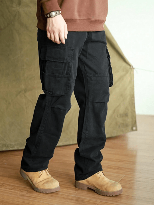 Manfinity Hypemode Loose Fit Men's Solid Color Flip - Pocket Long Pants - Lolli World Marketplace
