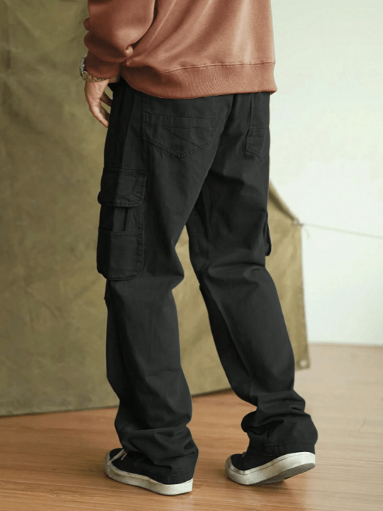 Manfinity Hypemode Loose Fit Men's Solid Color Flip - Pocket Long Pants - Lolli World Marketplace