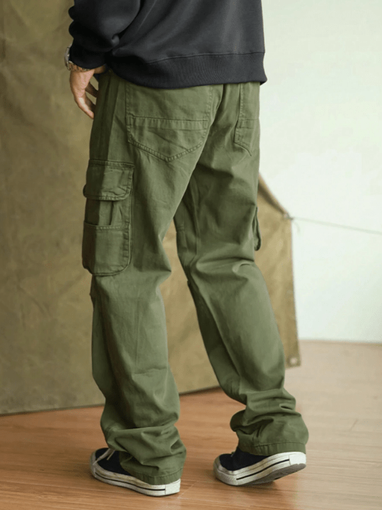 Manfinity Hypemode Loose Fit Men's Solid Color Long Pants With Flap - Pockets - Lolli World Marketplace