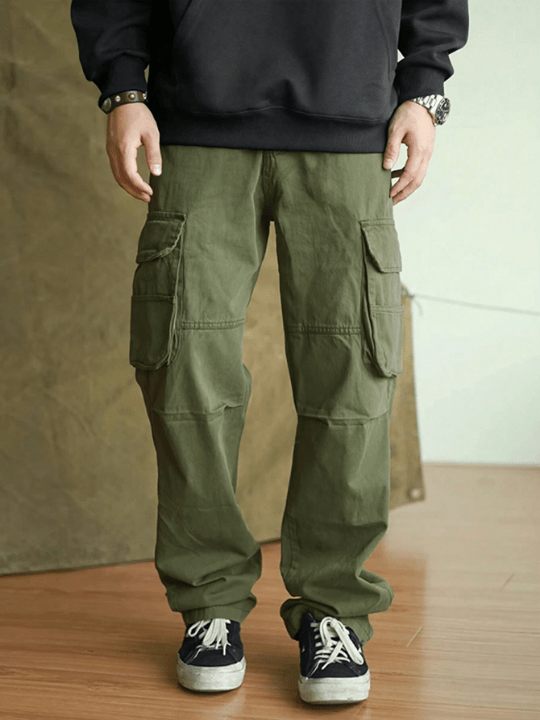 Manfinity Hypemode Loose Fit Men's Solid Color Long Pants With Flap - Pockets - Lolli World Marketplace