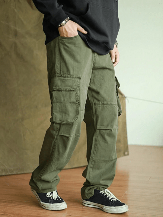 Manfinity Hypemode Loose Fit Men's Solid Color Long Pants With Flap - Pockets - Lolli World Marketplace