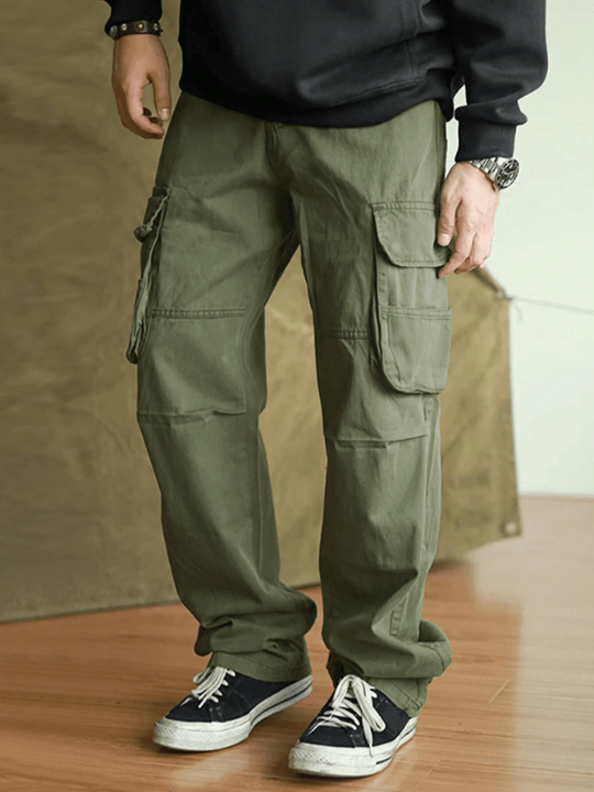 Manfinity Hypemode Loose Fit Men's Solid Color Long Pants With Flap - Pockets - Lolli World Marketplace