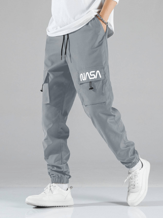 Manfinity Hypemode Men Letter Graphic Drawstring Cargo Pants - Lolli World Marketplace