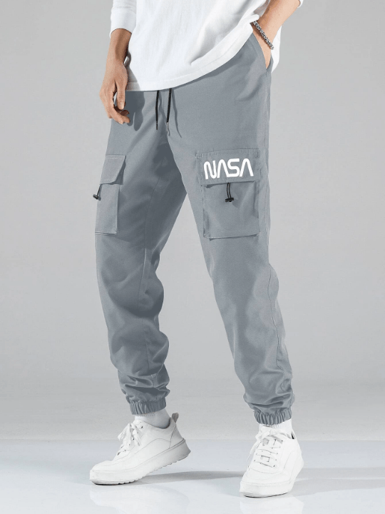 Manfinity Hypemode Men Letter Graphic Drawstring Cargo Pants - Lolli World Marketplace
