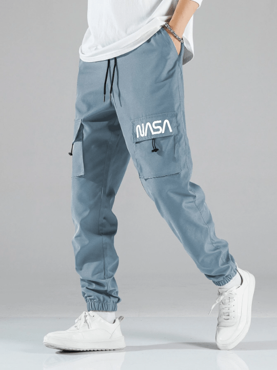 Manfinity Hypemode Men Letter Graphic Drawstring Cargo Pants - Lolli World Marketplace