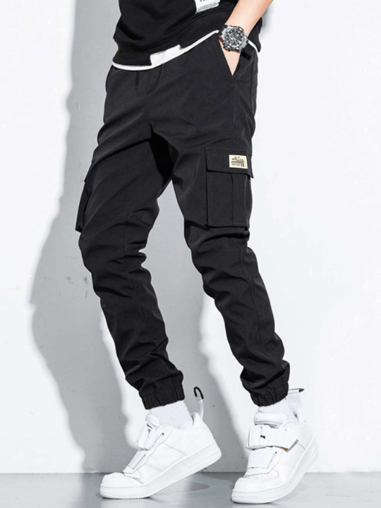 Manfinity Hypemode Men Letter Patched Flap Pocket Cargo Pants - Lolli World Marketplace