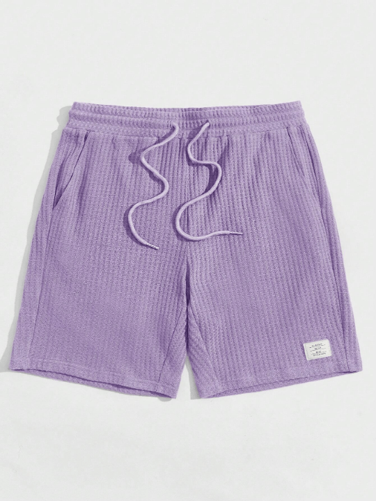 Manfinity Hypemode Men's Drawstring Waist Knitted Casual Shorts With Letter Patch - Lolli World Marketplace