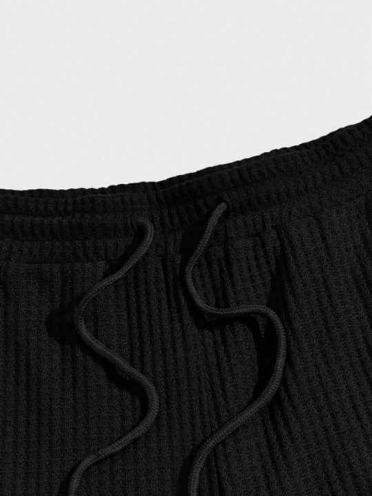 Manfinity Hypemode Men's Letter Patch Drawstring Waist Knitted Casual Shorts - Lolli World Marketplace
