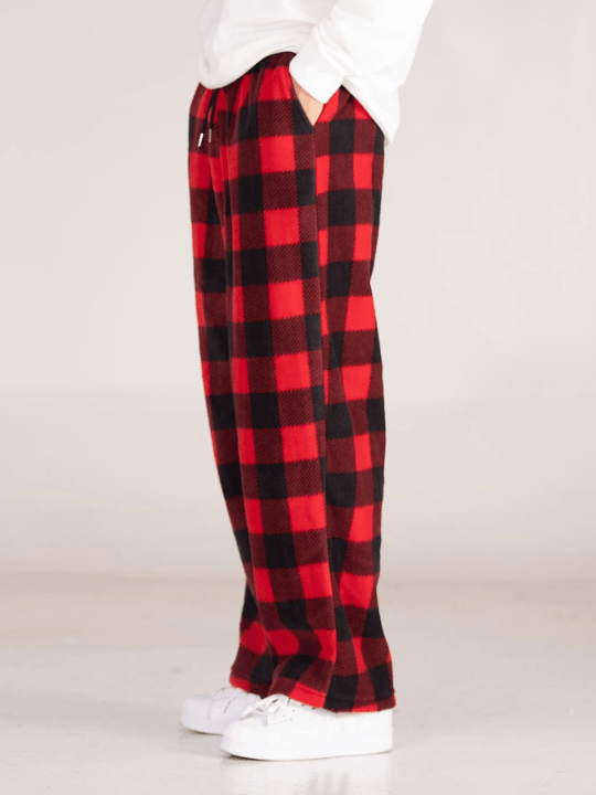 Manfinity Hypemode Men's Loose - Fitting Gingham Print Wide - Leg Pants With Drawstring Waist - Lolli World Marketplace