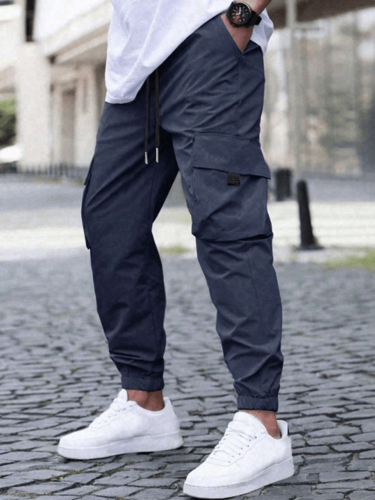 Manfinity Hypemode Men's Loose Flap Pocket Drawstring Waist Cargo Pants - Lolli World Marketplace