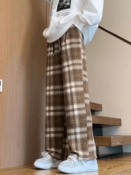 Manfinity Hypemode Men's Loose Plaid Wide - Leg Pants - Lolli World Marketplace