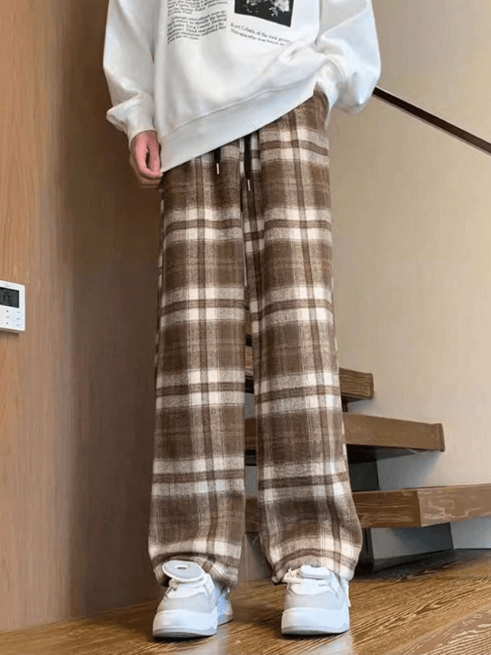 Manfinity Hypemode Men's Loose Plaid Wide - Leg Pants - Lolli World Marketplace