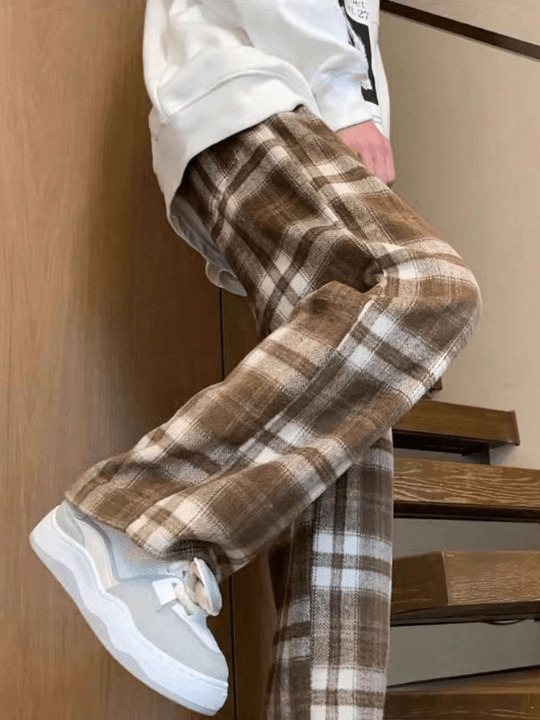 Manfinity Hypemode Men's Loose Plaid Wide - Leg Pants - Lolli World Marketplace