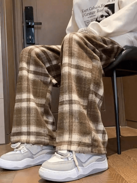 Manfinity Hypemode Men's Loose Plaid Wide - Leg Pants - Lolli World Marketplace