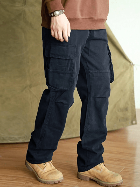 Manfinity Hypemode Men's Loose Solid Color Flip - Pocket Trousers - Lolli World Marketplace