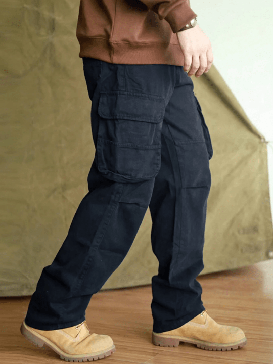 Manfinity Hypemode Men's Loose Solid Color Flip - Pocket Trousers - Lolli World Marketplace