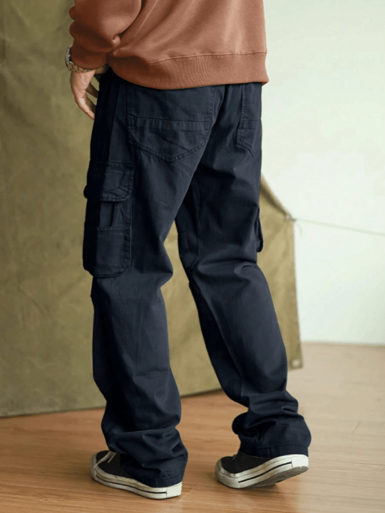 Manfinity Hypemode Men's Loose Solid Color Flip - Pocket Trousers - Lolli World Marketplace