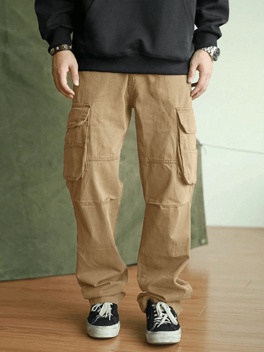 Manfinity Hypemode Men's Solid Color Wide - Leg Flip - Pocket Pants - Lolli World Marketplace