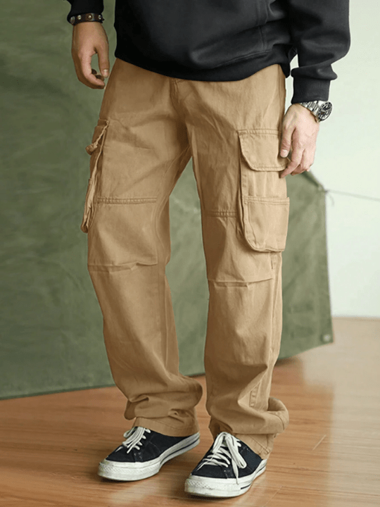 Manfinity Hypemode Men's Solid Color Wide - Leg Flip - Pocket Pants - Lolli World Marketplace
